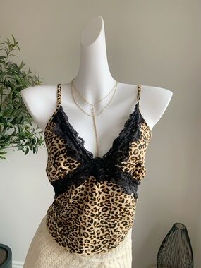 ROMWE Leopard Lace Trim Cami Top Sexy Crop M
